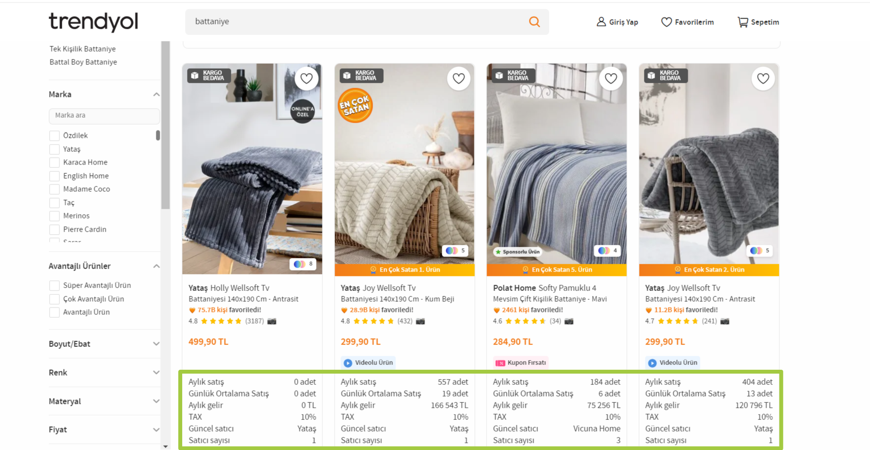 trendyol'da ekoseler ve yastıklar