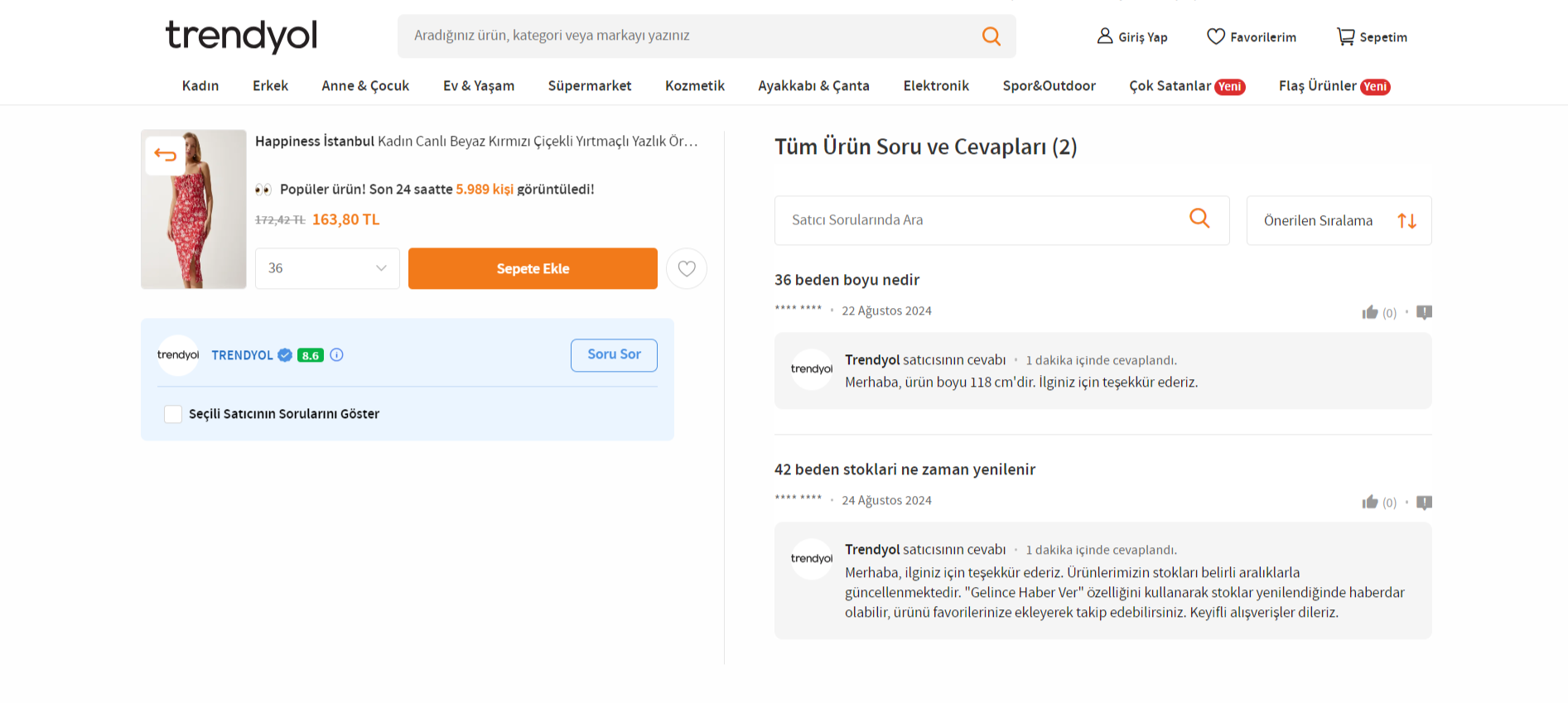 trendyol'da geri bildirim cevabı örneği