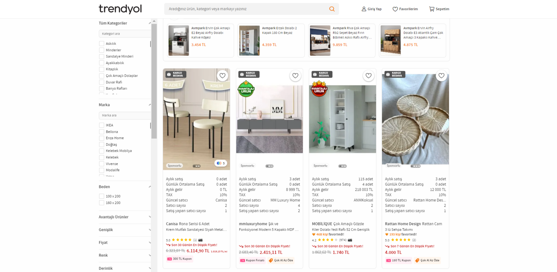 furniture category on trendyol