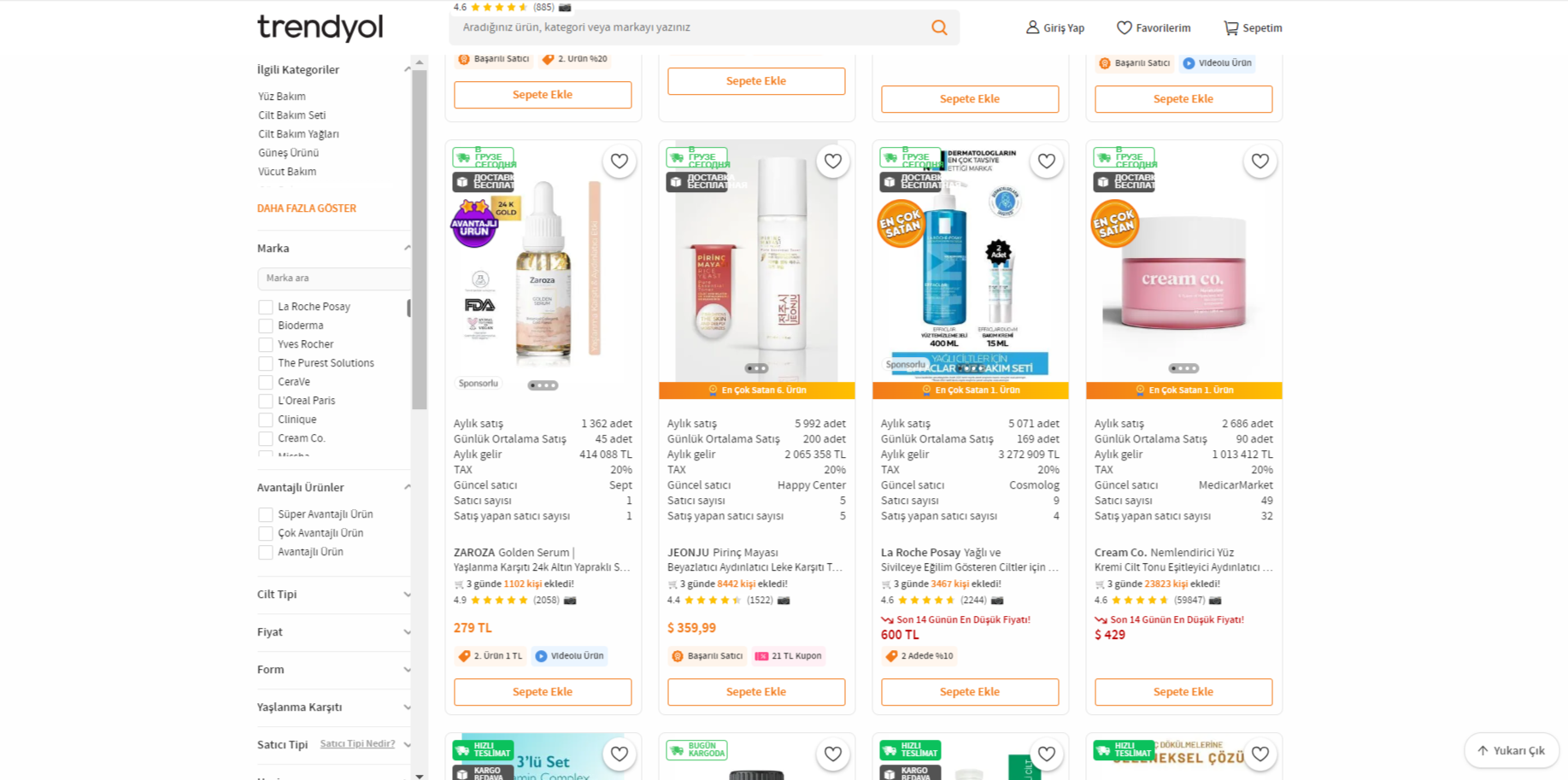 Moisturizing creams on trendyol